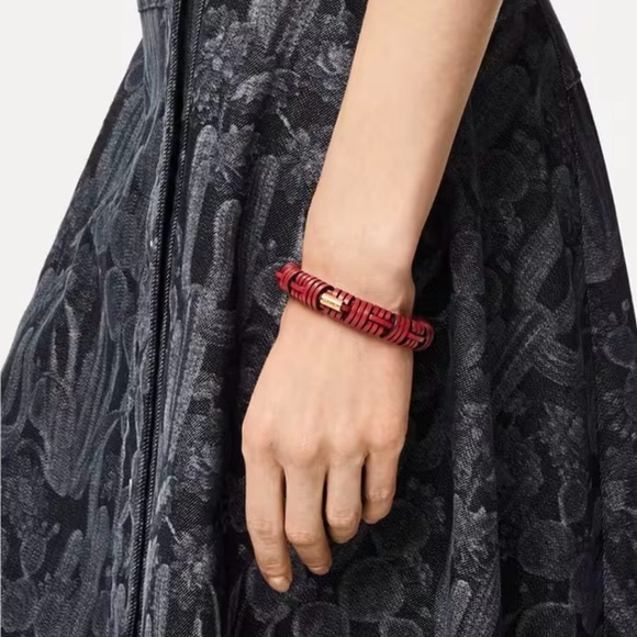 NEW AUTH LOEWE PAULA'S IBIZA INTERLOCK WOVEN LEATHER & GOLD ACCENT BANGLE - Picture 7 of 8